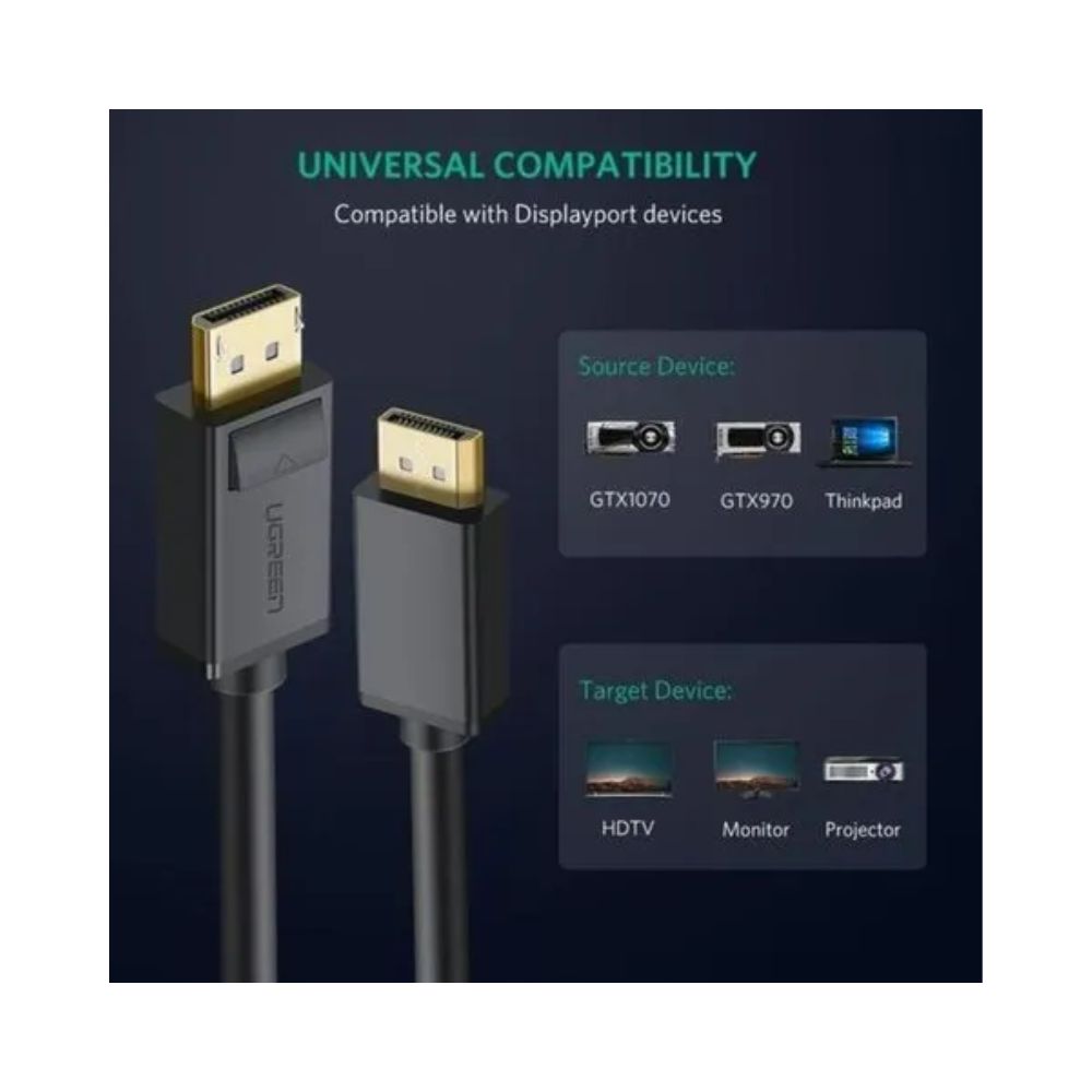 Ugreen 10211 DP Male to Male Cable 2m (black) Ugreen 10211 DP Male to Male Cable 2m (black)